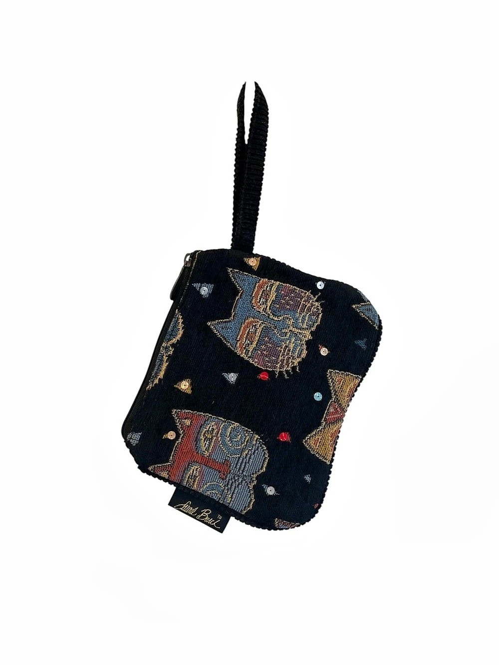 Laurel Burch Embroidered Cat Wristlet in Black